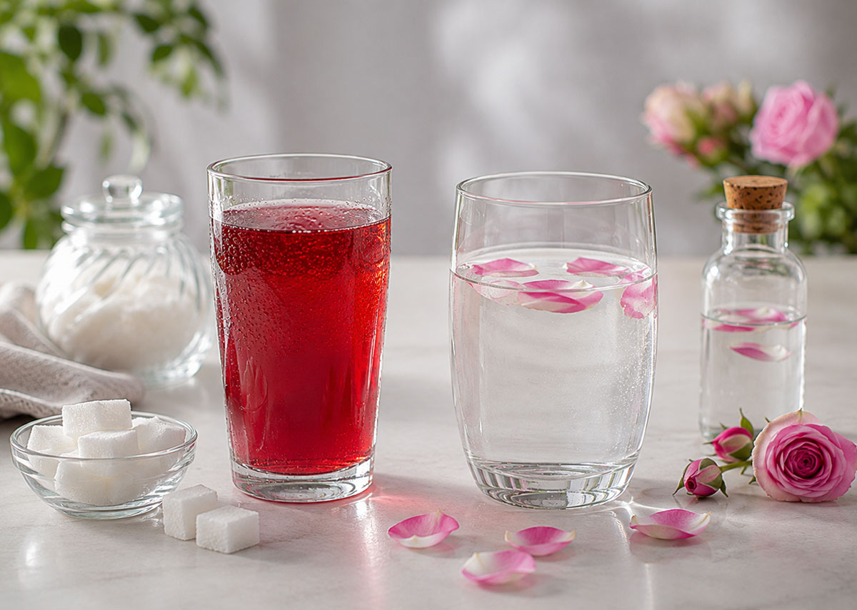 مقایسه کالری گلاب خالص با نوشیدنی های شیرین